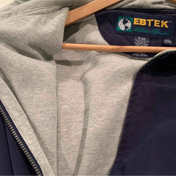 Vintage Eddie Bauer Ebtek Men’s Nylon Jersey Lined Hoodie Zip Up Jacket XL - Picture 7 of 8